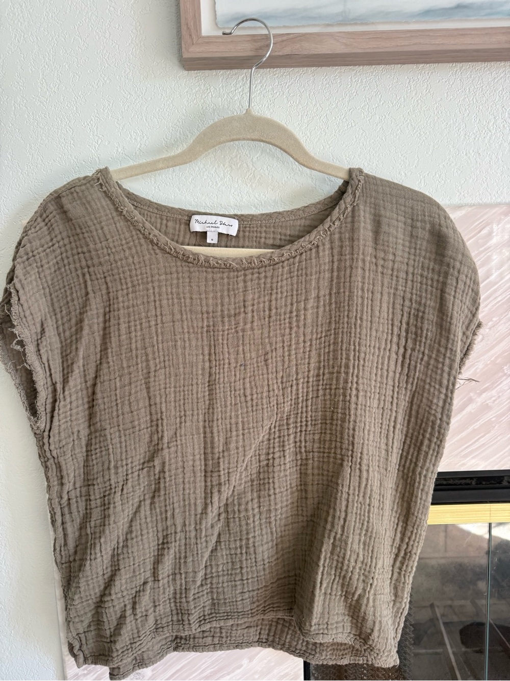 Michael Stars Olive Textured Gauze Short Sleeve Tunic